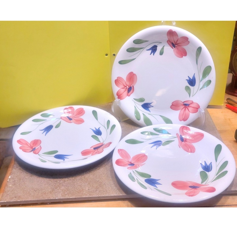 Maxam MAX6 Floral Salad Plates Set of 3 Pink Blue Flowers Italy Portugal 8"
